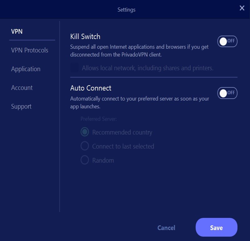 PrivadoVPN's Kill Switch function