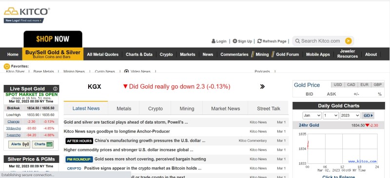 kitco.com trang web cập nhật giá vàng uy tín hàng đầu thế giới